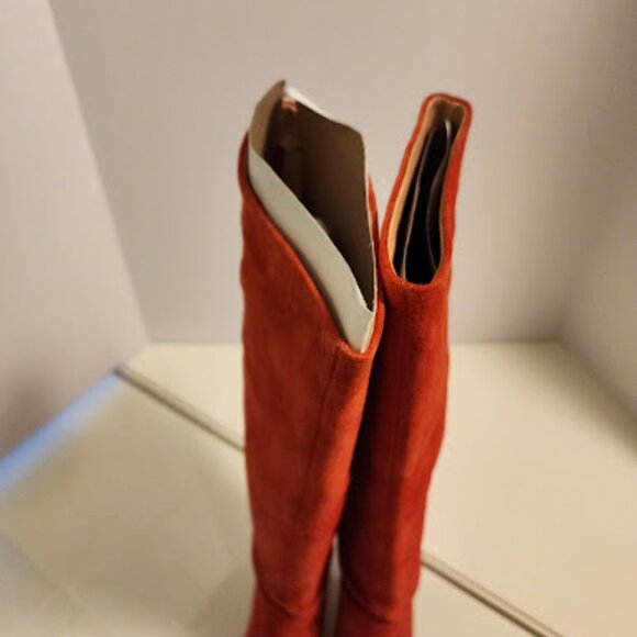 Banana Republic Knee-High Red Suede Heeled Boots - Picture 6 of 9